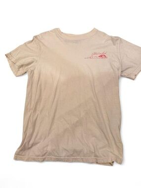 Beige Short-Sleeve Graphic Tee with Red Detail - Unbranded